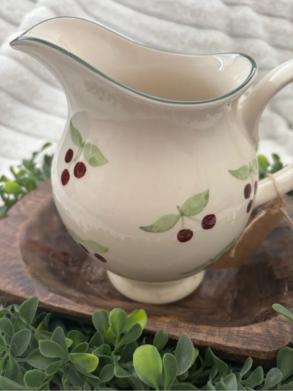 Vintage Cottage Farmhouse Cherry Pitcher  Hand-Painted  Like New Final Sale